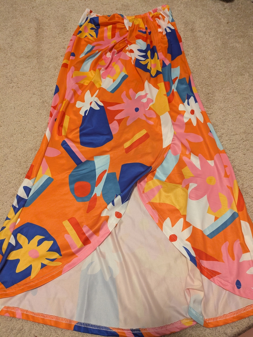 Orange Floral Faux Wrap Skirt Size M Jungle Tropical Maxi Island Festival